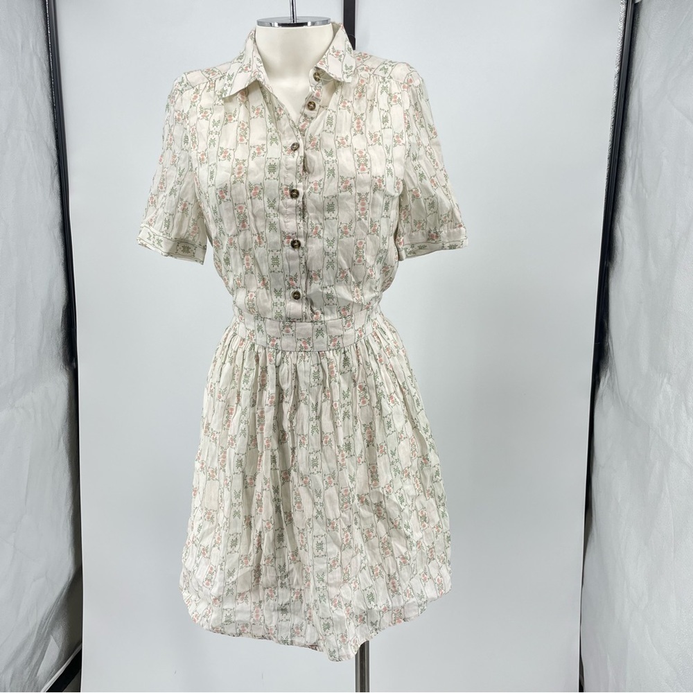 The Korner‎ Floral white Button Down Tie Back Dress Sz S
